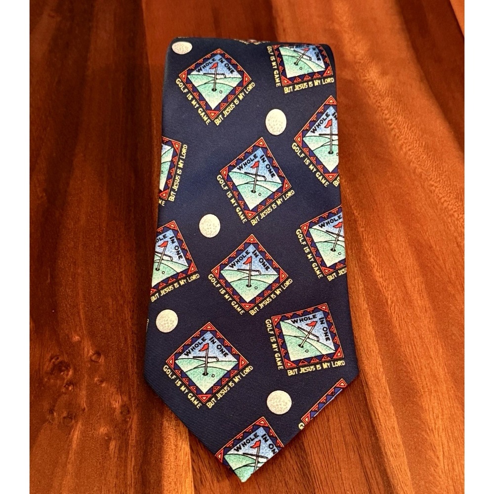 Vintage Kerusso Neckwear Golf Tie Jesus Is My Lord Hole In‎ One Novelty Classic